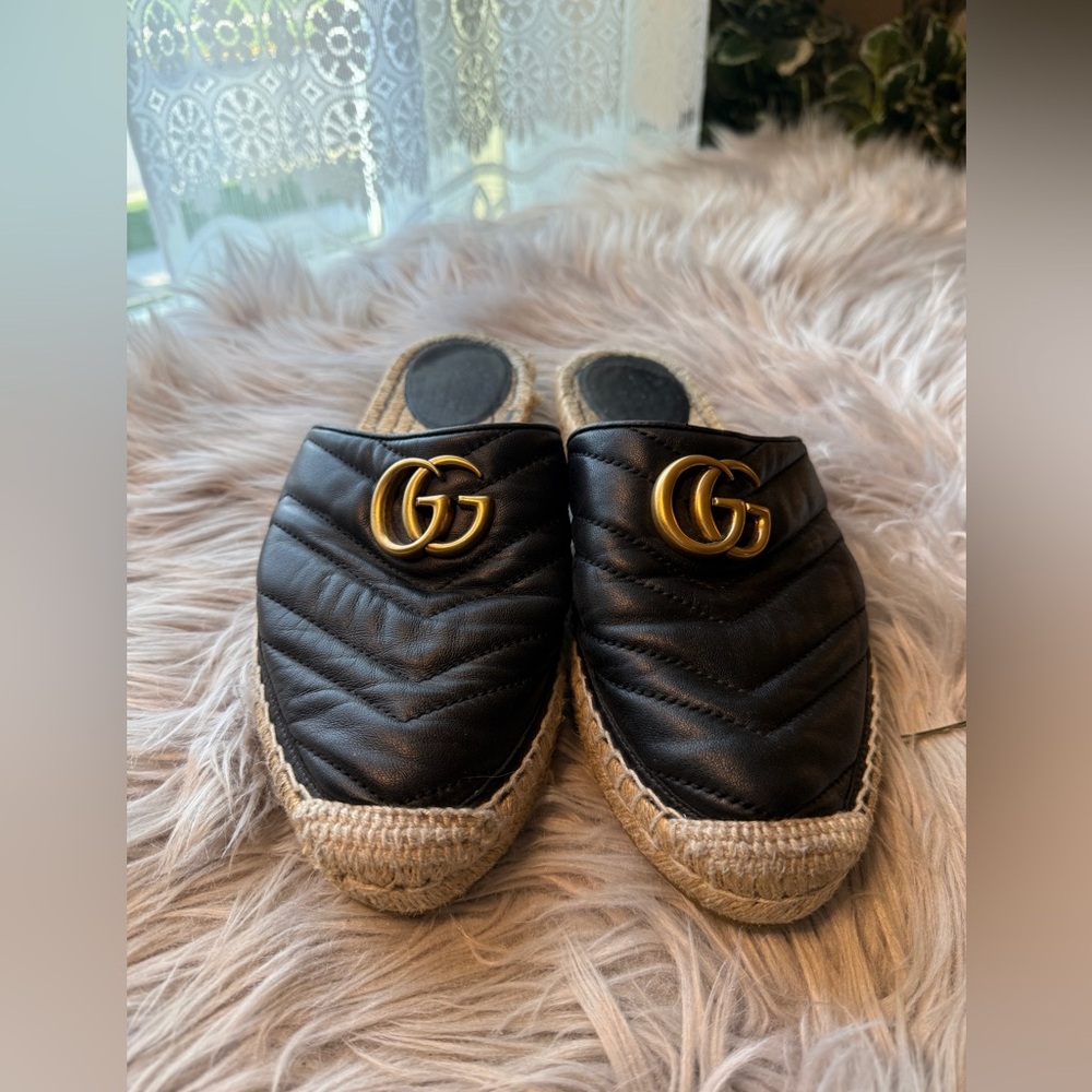 Gucci Nappa Matelasse GG Marmont Espadrille Mules - Picture 16 of 16